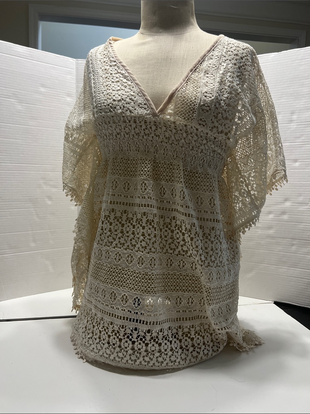 Crochet V-Neck Women’s Swim Cover-Up in Cream